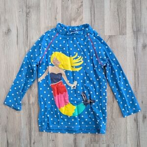 Mini Boden Blue Polka Dot Mermaid Rash Guard, 9-10Y (V6)
